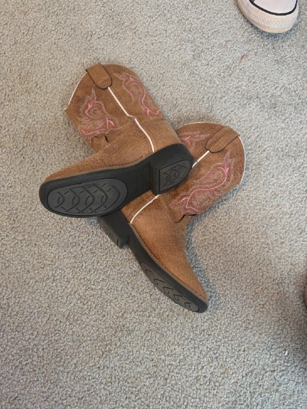 Shyanne Tan Kids Cowboy Boots with Pink Stitching - Picture 3 of 3
